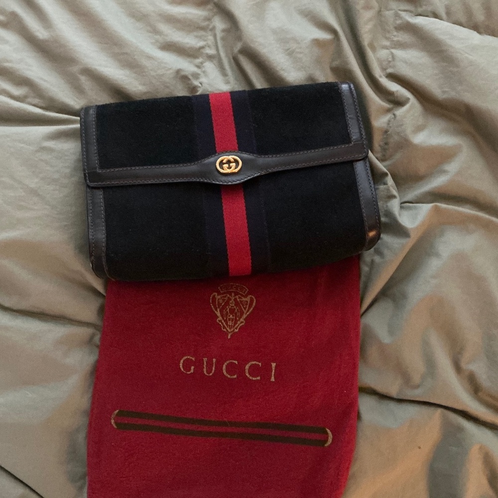 Authentic Vintage Gucci Parfums Clutch Suede Handbag